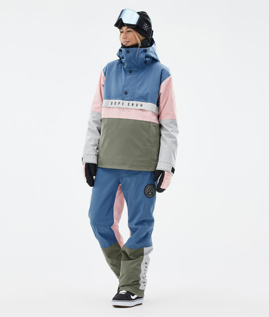 Snowboard Pants Women Blue Steel/Light Grey/Soft Pink/Greenish