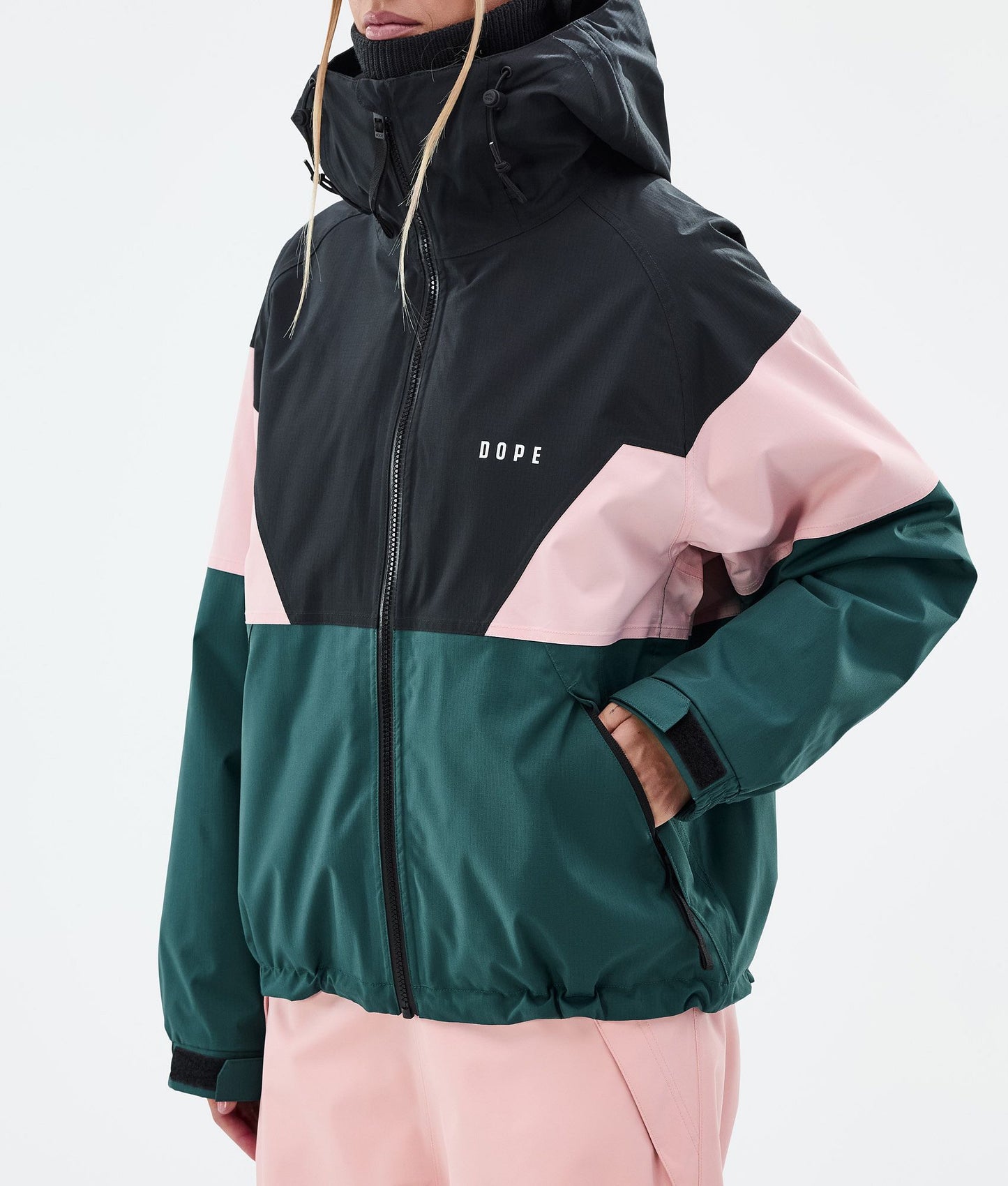 Snowboard Jacket Women Sport Black/Soft Pink/Bottle Green