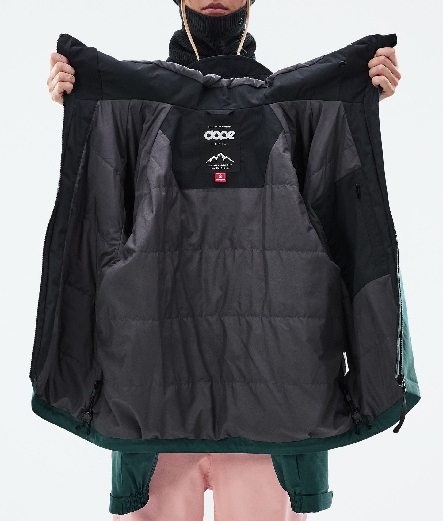 Snowboard Jacket Women Sport Black/Soft Pink/Bottle Green