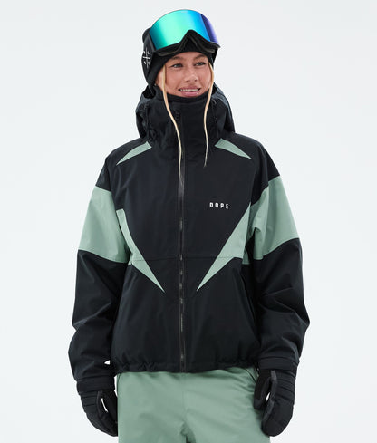 Snowboard Jacket Women Sport Black/Soft Pink/Bottle Green