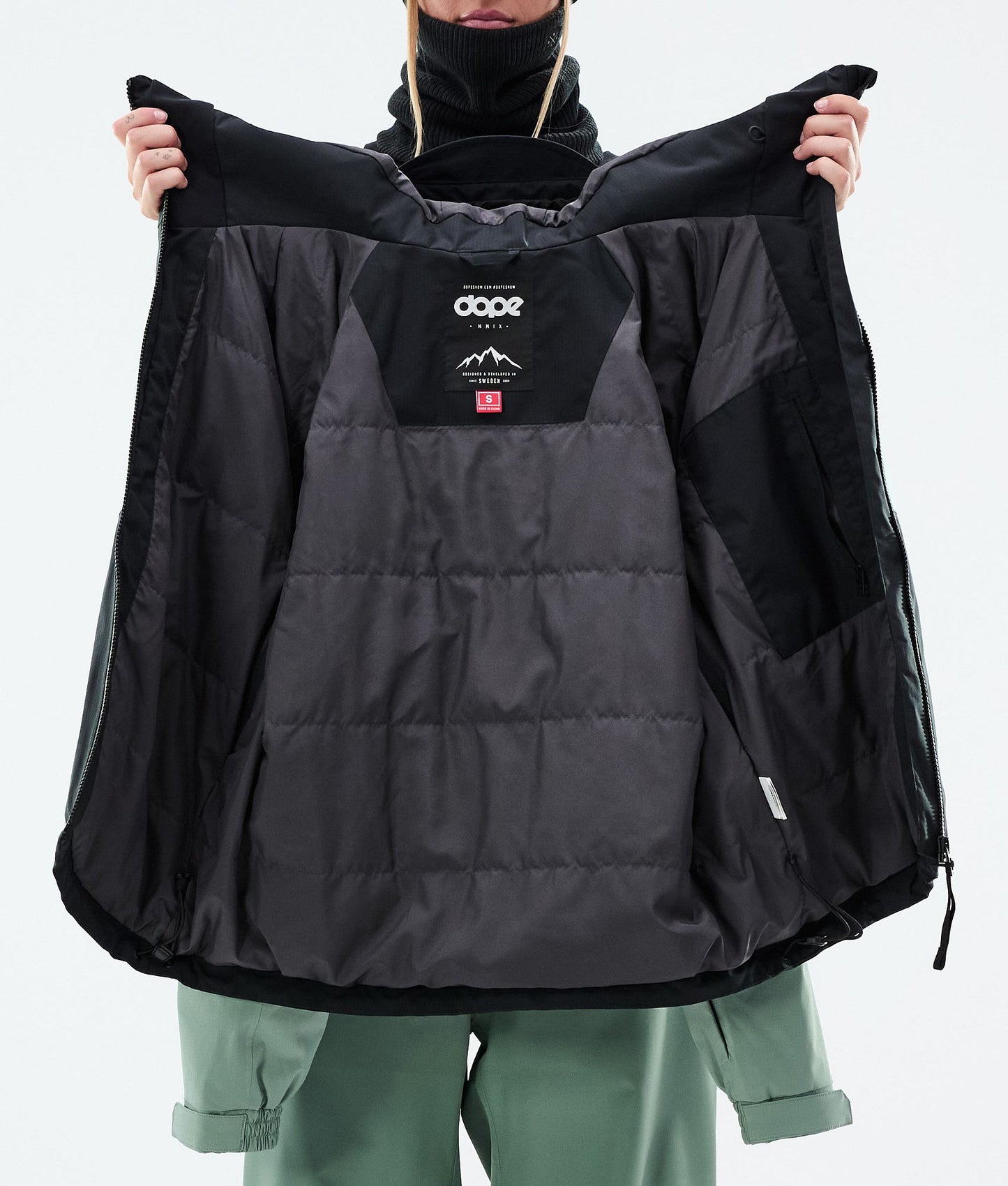 Snowboard Jacket Women Stripe Black/Faded Green