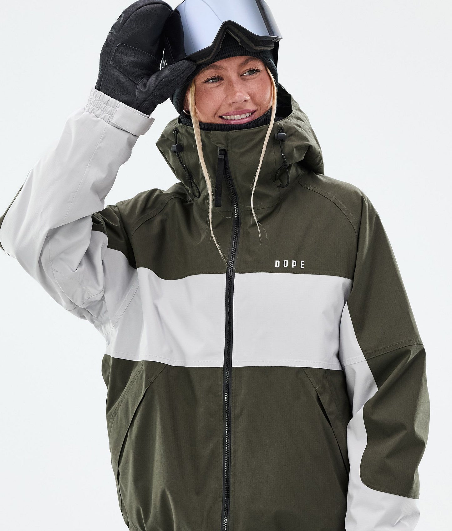 Snowboard Jacket Women Stripe Olive Green/Light Grey