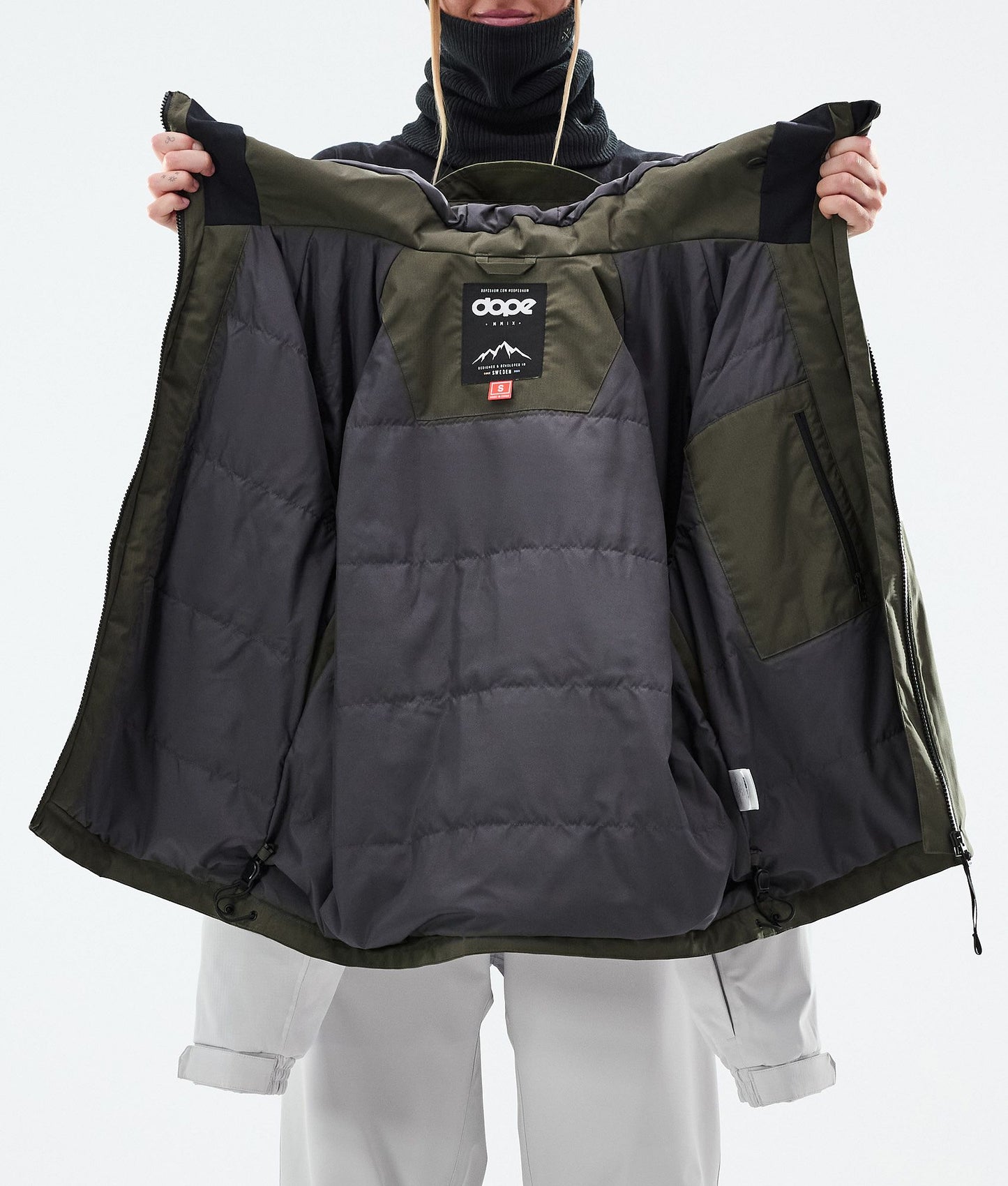 Snowboard Jacket Women Stripe Olive Green/Light Grey